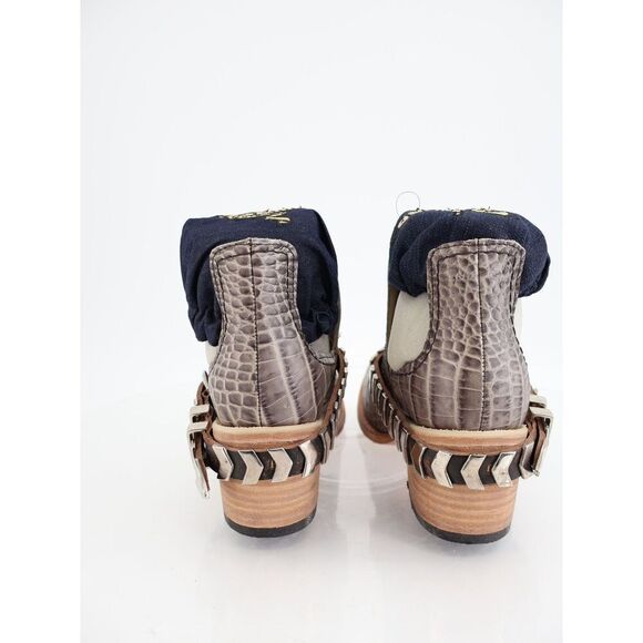 Freebird By Steven Blade Boot Womens 9 Stone Gray Croc Block Heel Slip On NEW - Picture 4 of 11